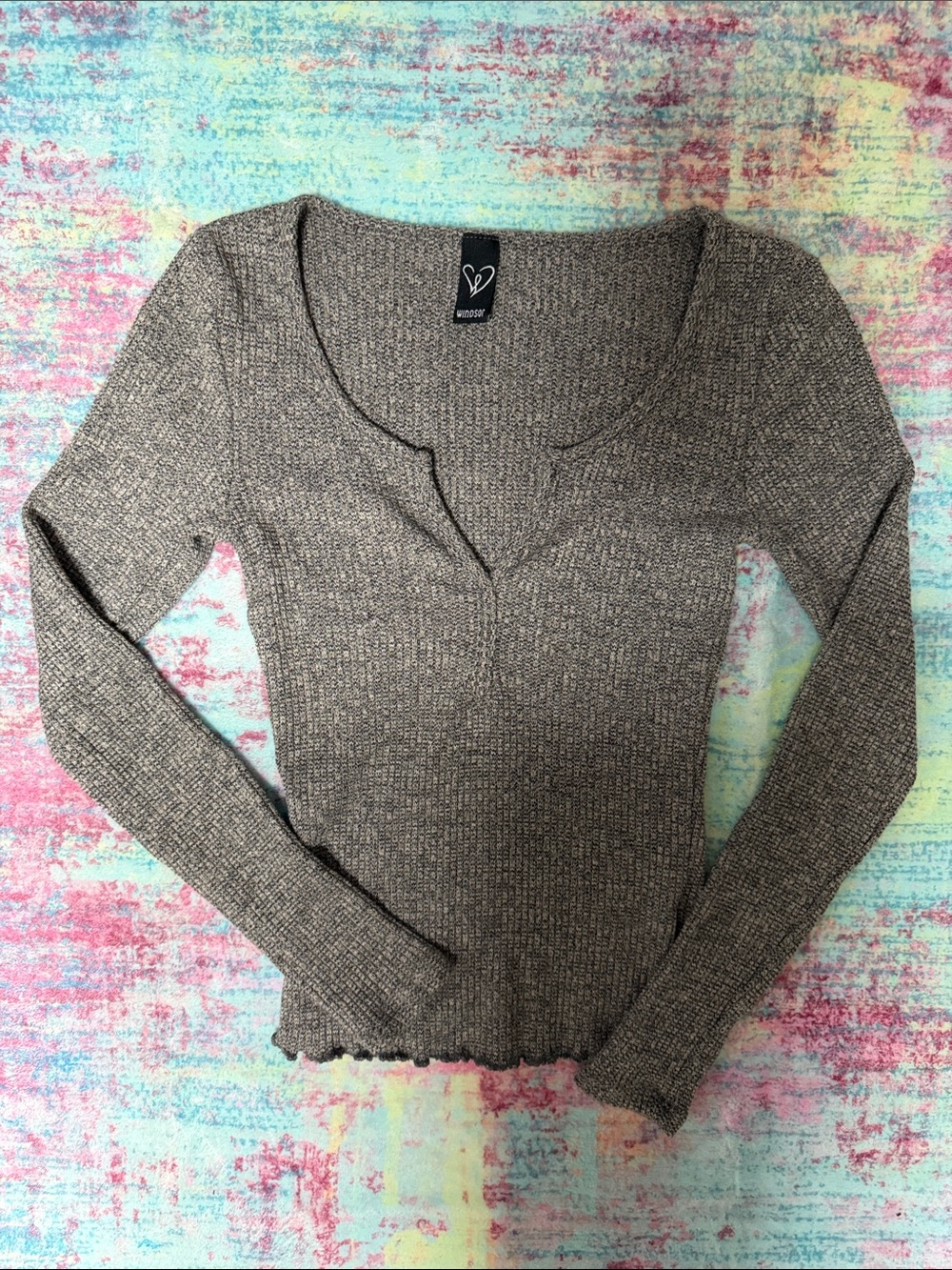 Windsor Brown Ribbed V-Neck Long Sleeve Sweater